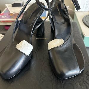 Dries Van Noten Black Asymmetrical Cut Out Leather Heels
